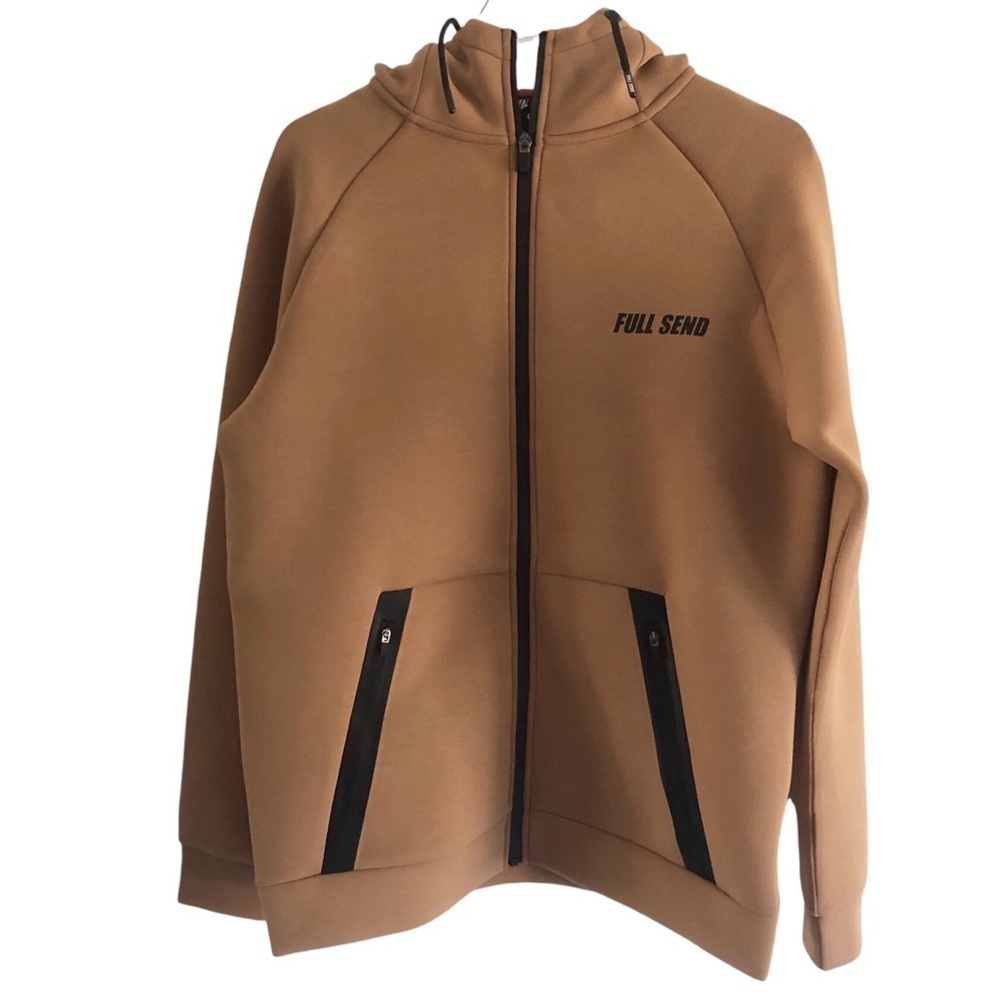 Full Send Mens Hoodie Tan Hydrophobic Streetwear Size Medium Full Zip